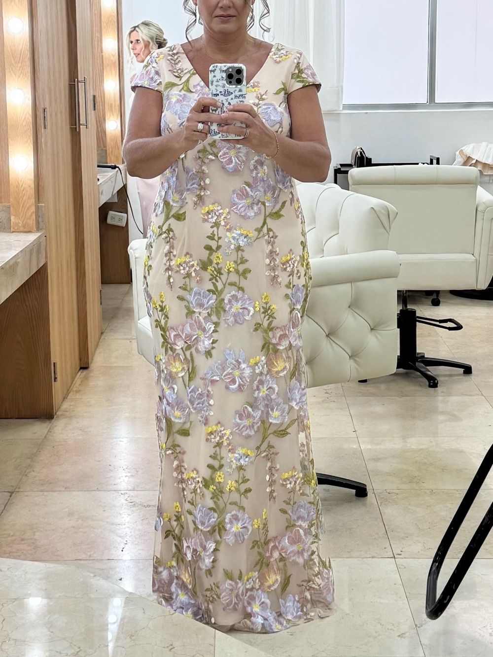 R&M Richards Embroidered Floral Mesh Gown Blush Pink Size 16
